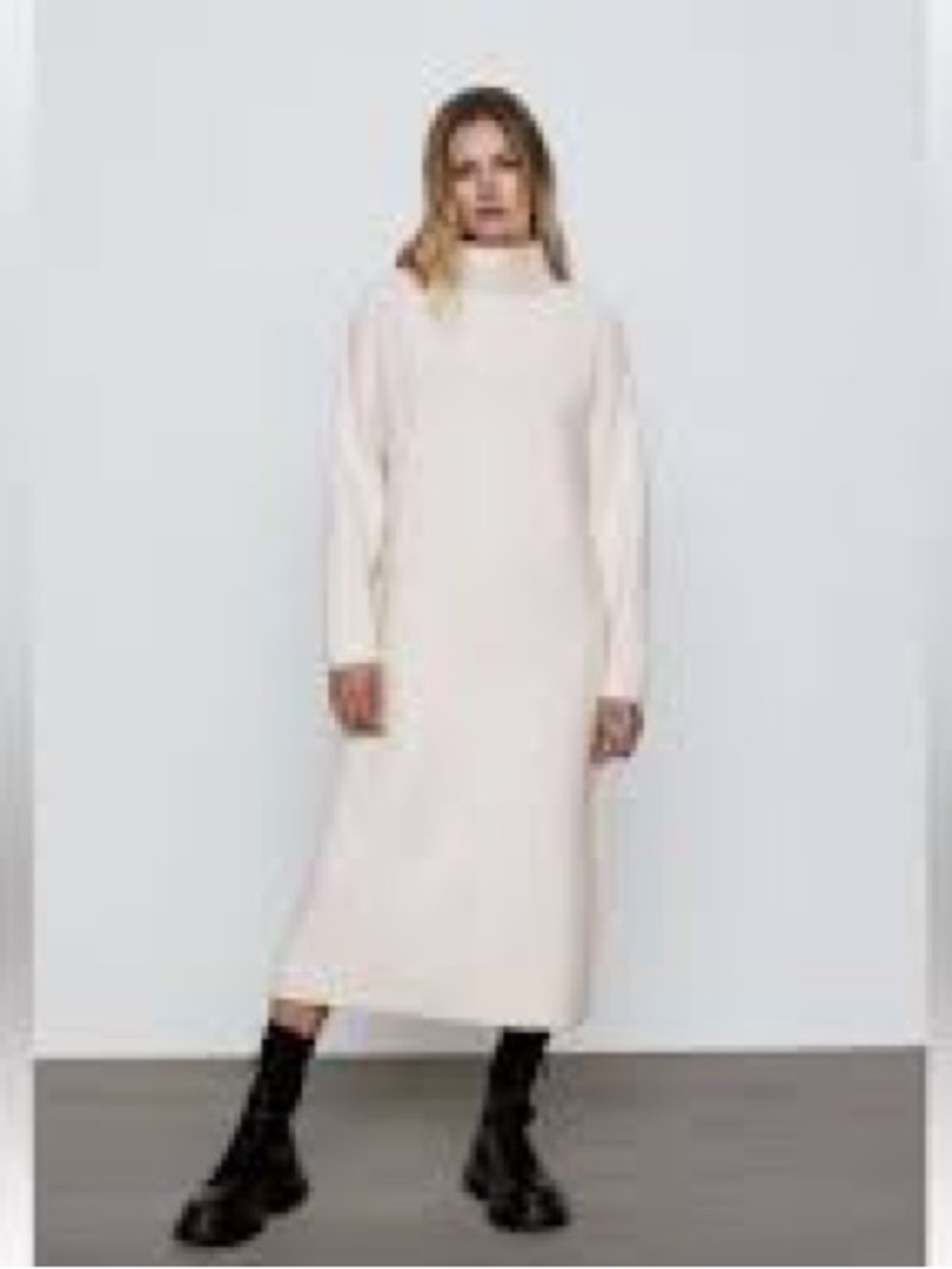 Zara Cream Midi Turtleneck Knit Dress
